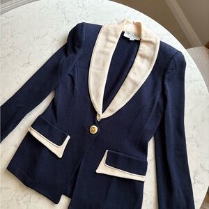 St.John Elegant Navy and Cream Women's Blazer